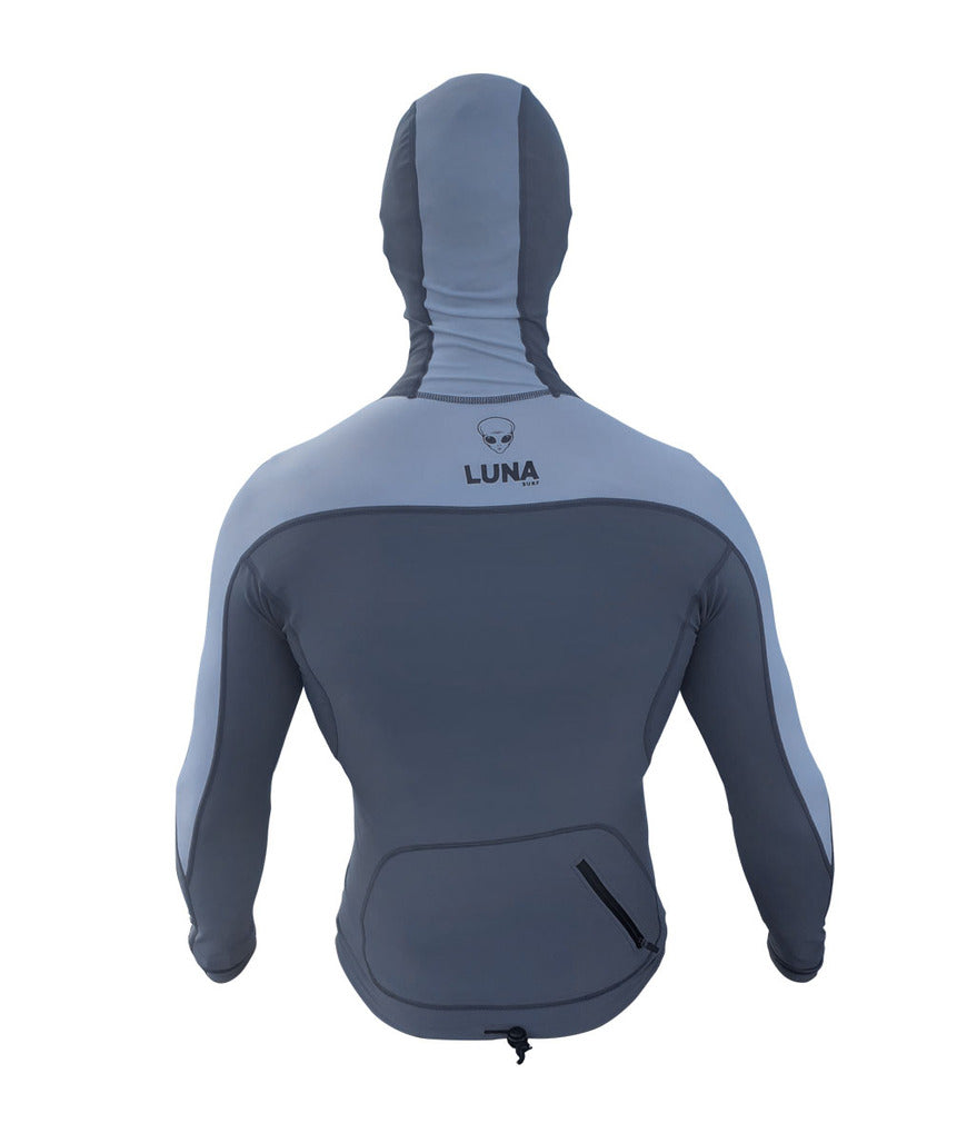grey white long sleeve hooded rash guard surf luna